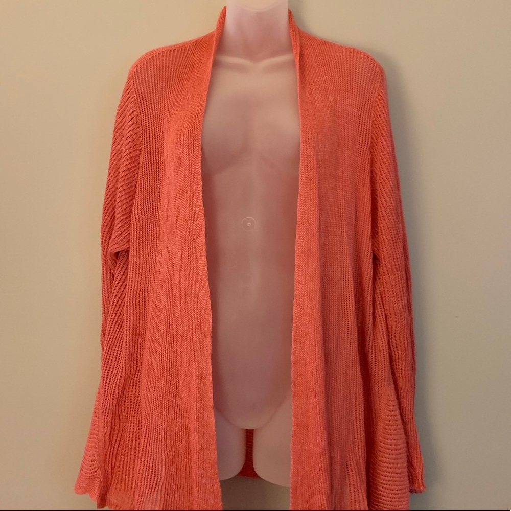 Eileen Fisher Linen Draped Coral Cardigan